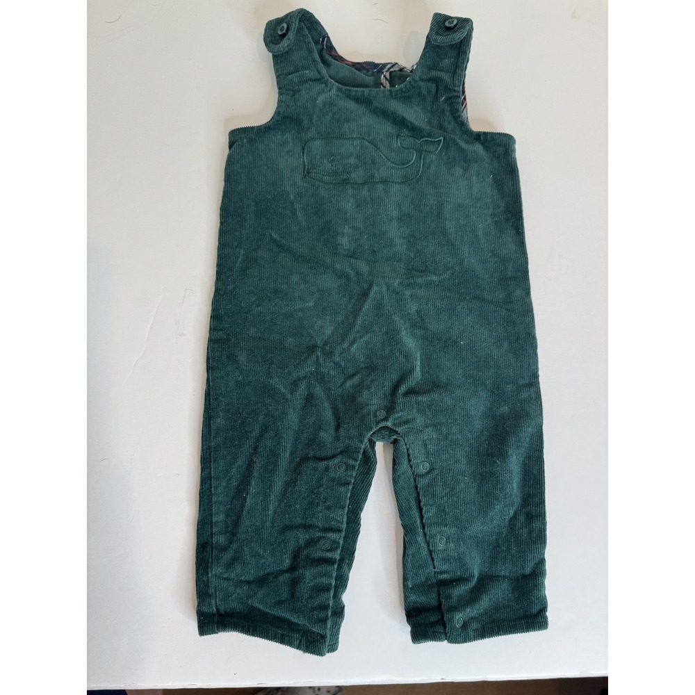 Vineyard Vines Whale Corduroy Overalls Baby Romper Green 3-6M Snap Bottom Unisex